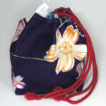 purpple kimono drawstring pouch called "Kinchaku"