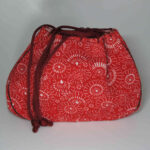 red kimono drawstring pouch called "Kinchaku"