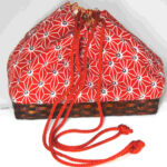 red kimono drawstring pouch called "Kinchaku"