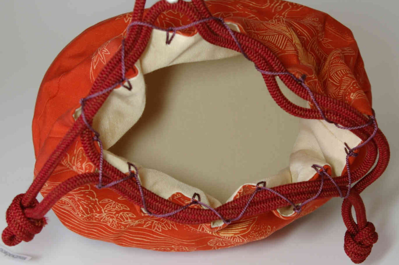 inside of kimono drawstring pouch called "Kinchaku"