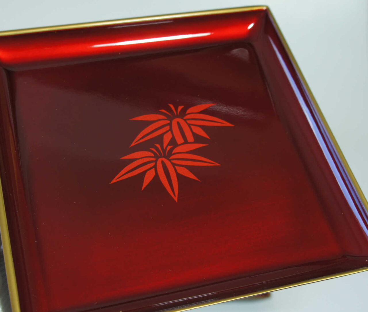 zoom-in view of Japanese lacquer square plate set