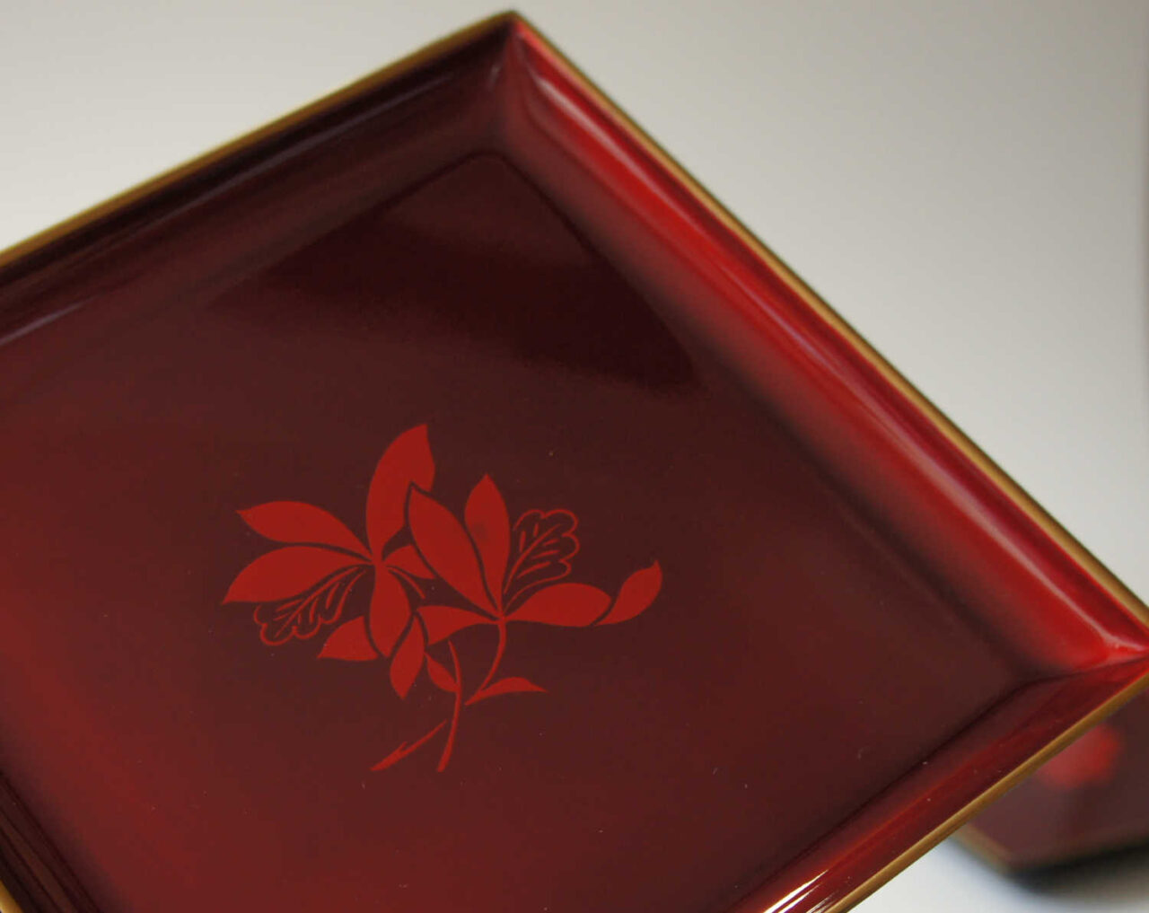 zoom-in view of Japanese lacquer square plate set